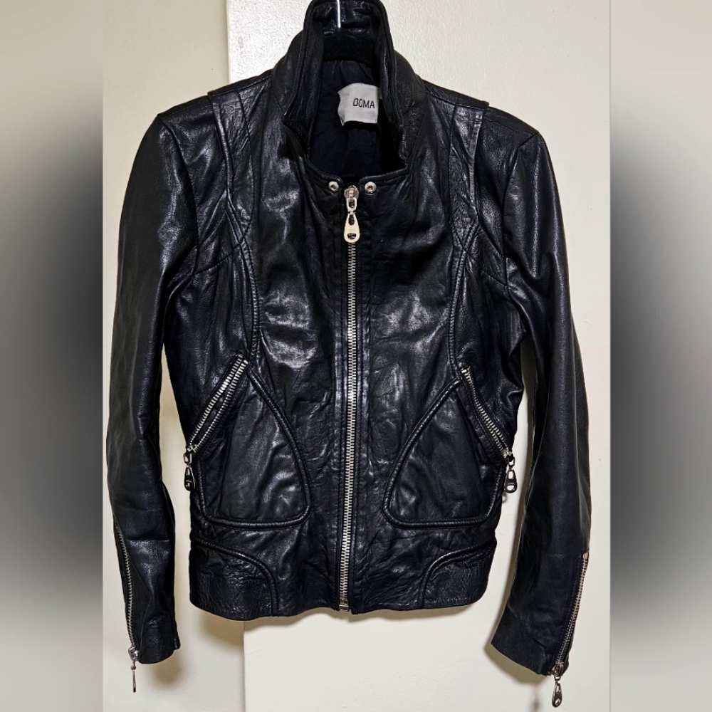 DOMA Leather Biker Jacket Large Black